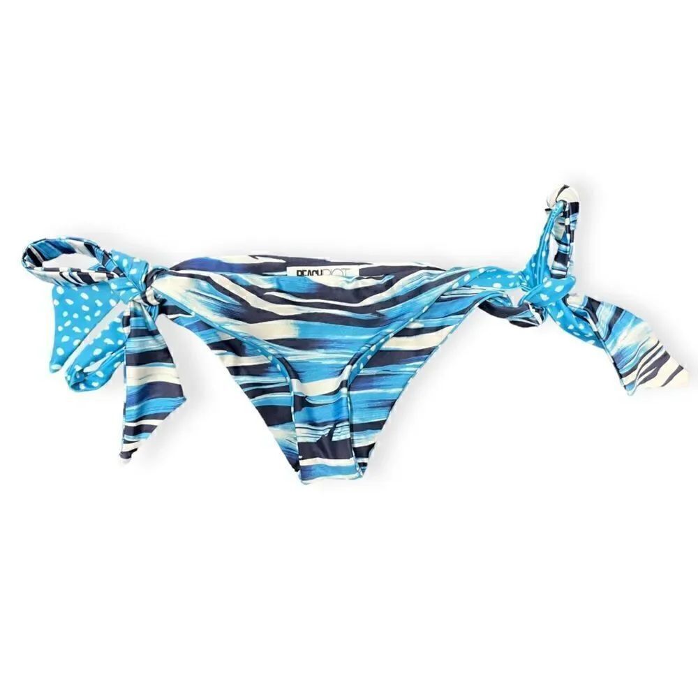 BEACH RIOT reversible Blue & white striped polka dot bikini bottom, Medium, NWOT